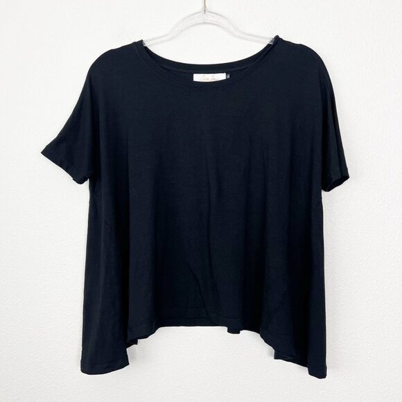 Ava Sky Hawaii Black Asymmetric Short Sleeve Top Shirt Womens XS Fighting Eel - Picture 1 of 8